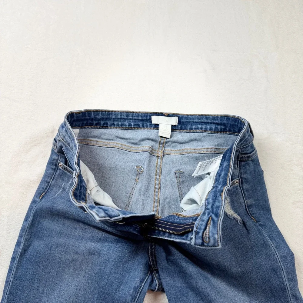 H&M Distressed Skinny Jeans Womens 8 Blue Good‎ Raw Hem Ripped Denim